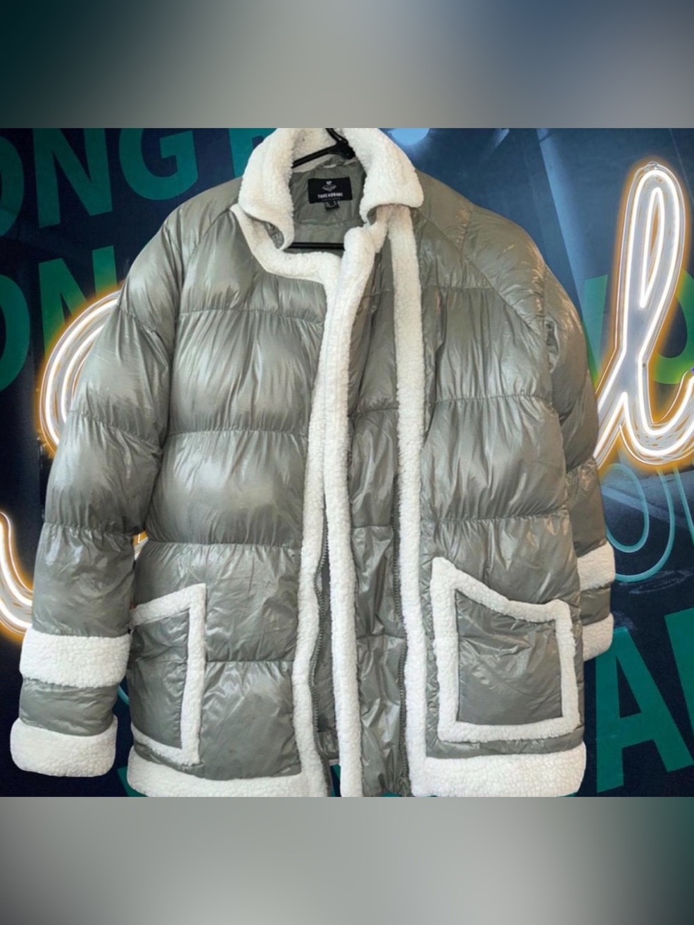 Threadbare Sage Green Sherpa-Trim Quilted Puffer Jacket